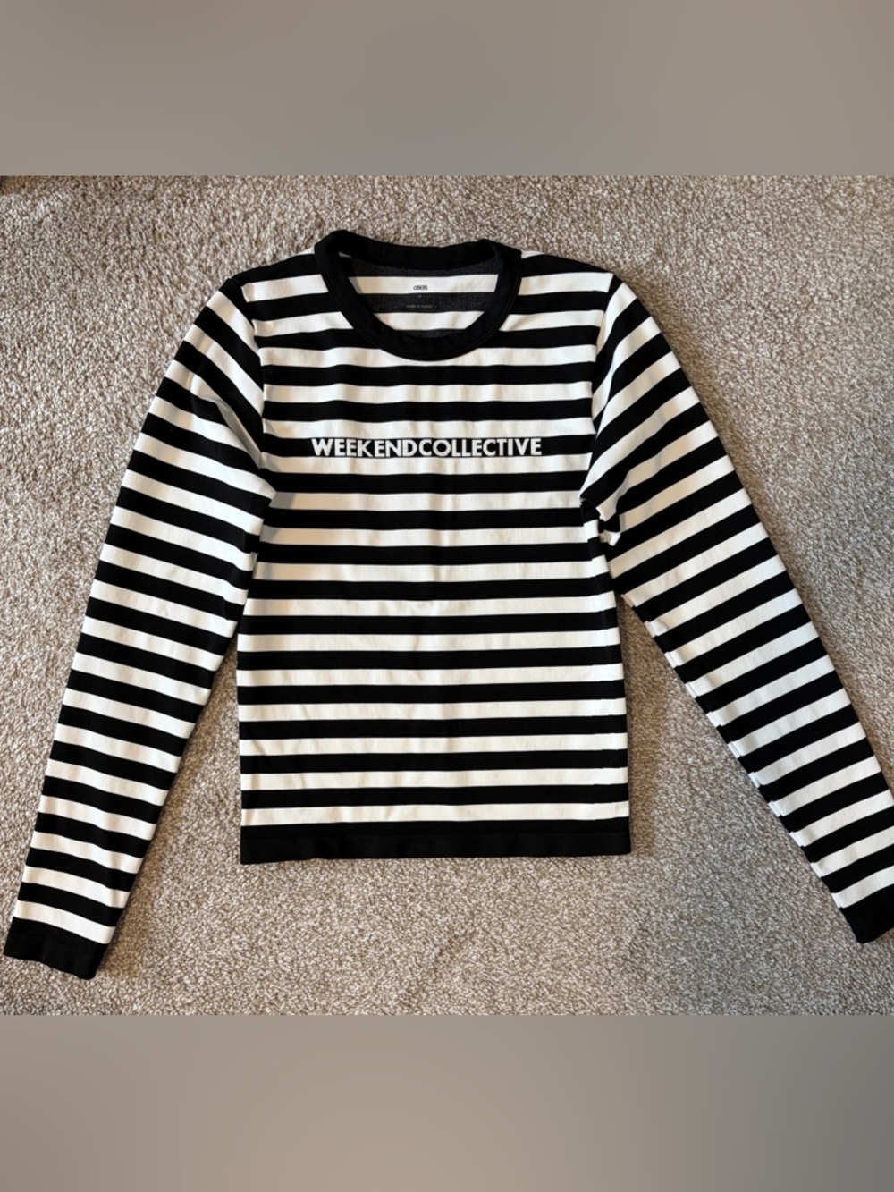 ASOS Black and White Striped Crew Neck Tee Long Sleeve Shirt Size Medium